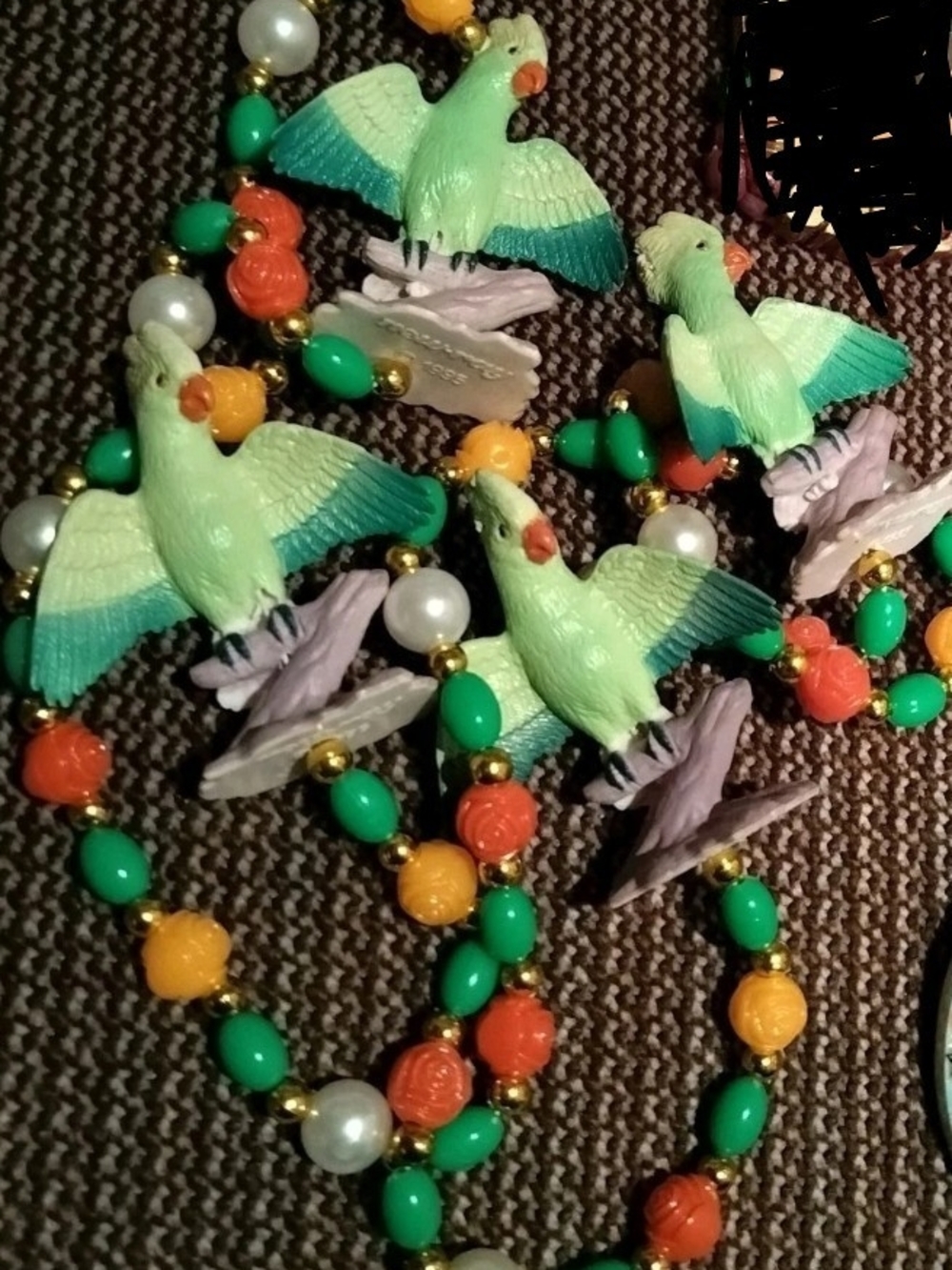 Decorative Green Parrot Beaded Necklace Mardi Gras